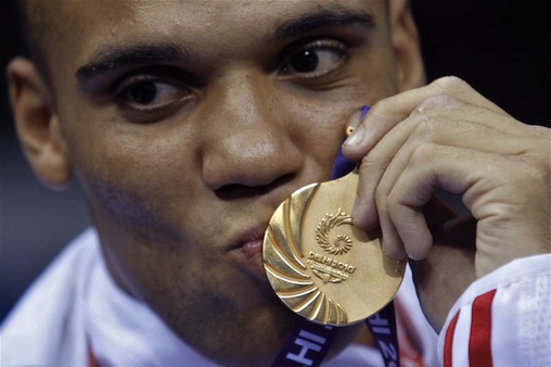 THE BEAST: Simon Vallily certainly made an impression en route to gold at the 2010 Commonwealth Games in Delhi (Reuters)